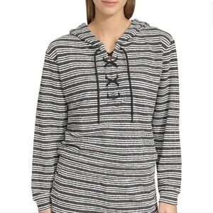 Andrew Marc New York Heritage Striped Black And White Lace-Up Hoodie Size 1X
